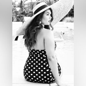 Catalina Plus-Size Tummy Control Swimdress Black Polka Dot 1X (16 W)